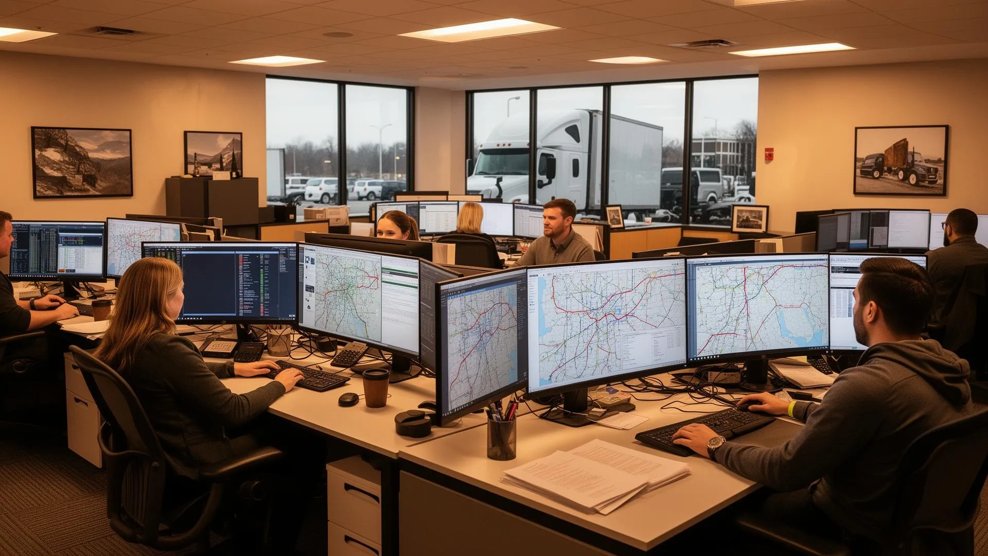 AZT Autos team and trucks at the company headquarters
